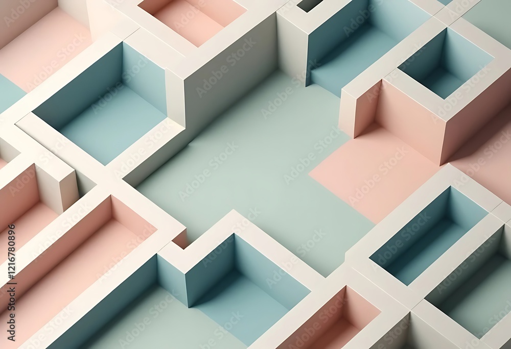 Fototapeta premium Abstract Geometric Pastel Colored Recessed Cuboid Structure