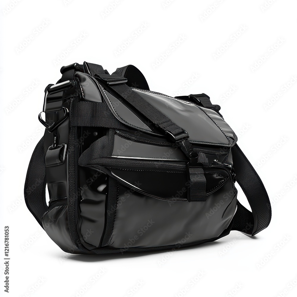 Efficient Carrying Solutions Sleek Black Nylon Chest Bag with Magnetic Buckle on White Background Efficient Carrying Solutions Sleek Black Nylon Chest Bag with Magnetic Buckle on White Background