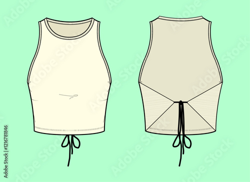 women knit crop tank top outline, CAD,  Flat Sketch, Template, Fashion flat sketch. photo