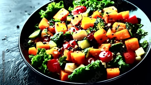 Delicious and Colorful Salad with Pumpkin, Broccoli, and Chickpeas