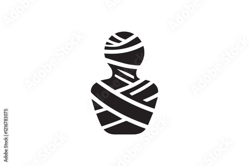 simple and subtle vector silhouette of mummy in black and white, set against a white background. 