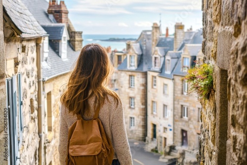 Aerial view of the beautiful city of Privateers - Saint Malo in Brittany, France, Generative AI