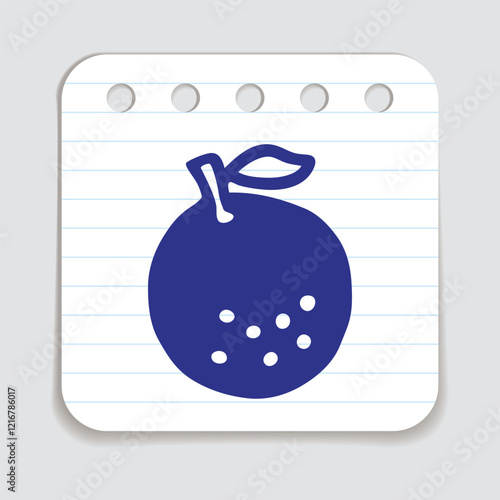 Citrus orange or lemon doodle icon hand drawn with blue pen on a notepaper in flat style. Vector illustration