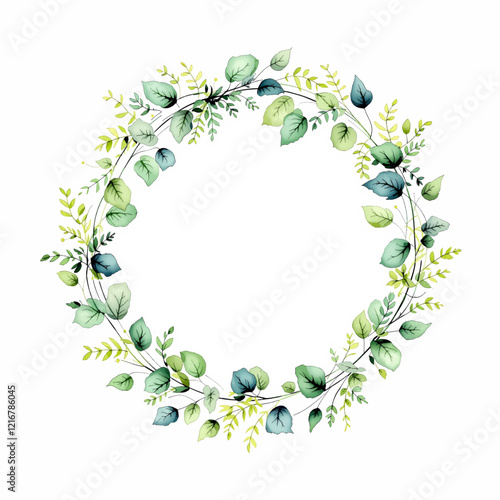 Watercolor Eucalyptus Leaves Wreath Illustration Green	