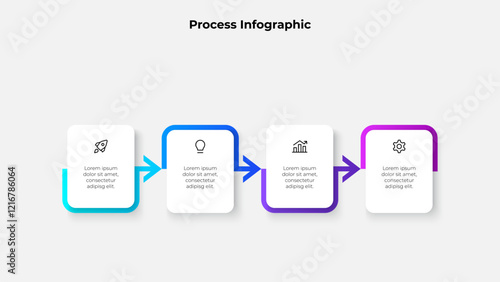 Four rectangular banners with arrows for business presentation. Modern infographic design template. Simple vector illustration. Timeline business development process