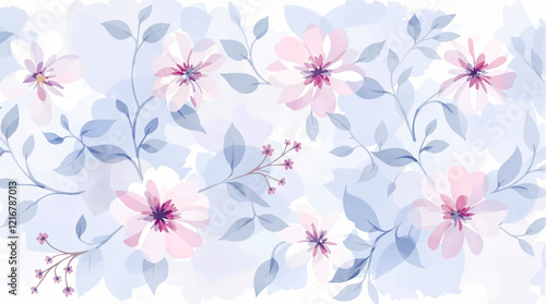 Wallpaper Mural Watercolor blue floral frame with white background, blue flowers and green leaves around the rectangular blank label for text or title design Torontodigital.ca