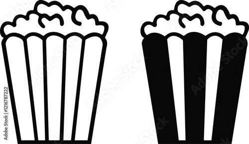 Popcorn icon set.bucket box cinema concept. vector icon can be used for watching movie take away food snack. popcorn symbol template for graphic and web design collection logo vector illustration.