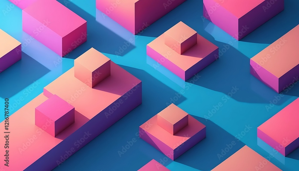 Abstract Colorful Geometric Shapes On Blue Background Abstract Colorful Geometric Shapes On Blue Background