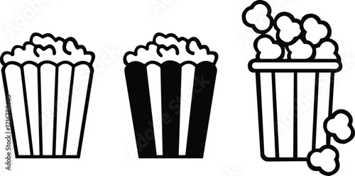 Popcorn icon set.bucket box cinema concept. vector icon can be used for watching movie take away food snack. popcorn symbol template for graphic and web design collection logo vector illustration.