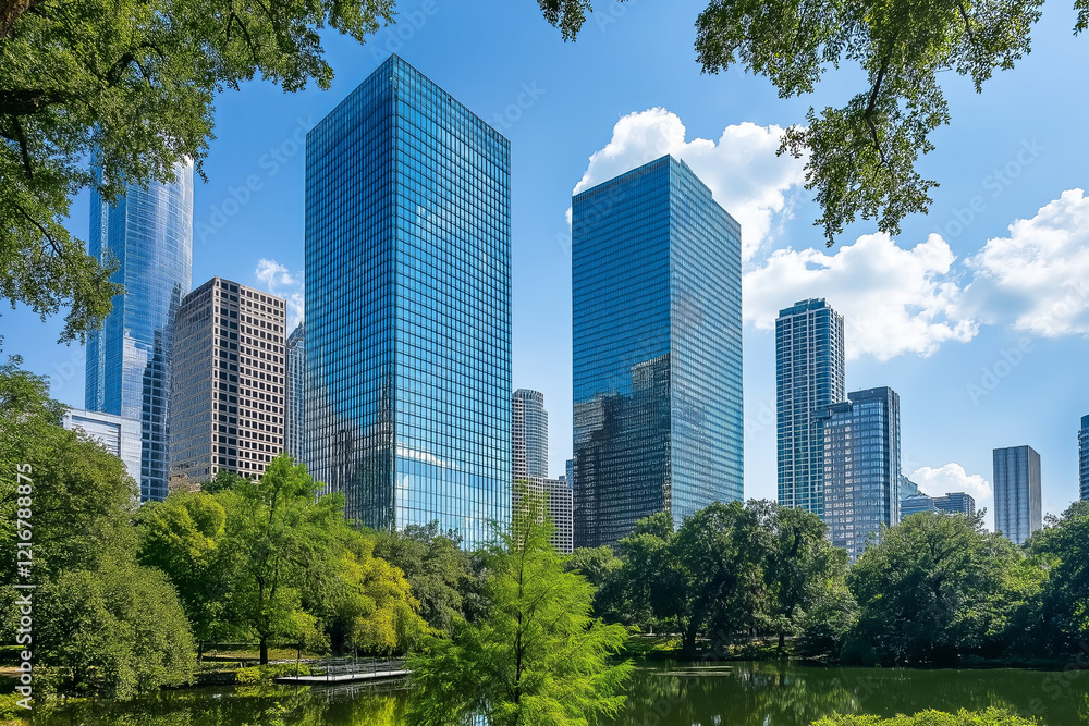 Skyscrapers with reflective surfaces capturing the city. Skyscrapers with reflective surfaces capturing the city.