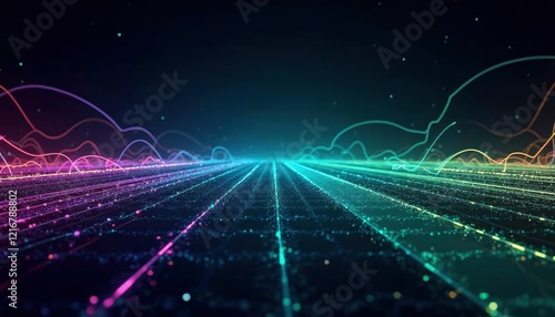 Vibrant Data Streams: A Futuristic, Glowing Gridscape photo