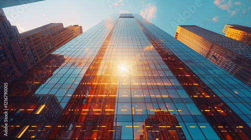 Wallpaper Mural Solar Panels on Modern Skyscraper Facade Reflecting Sunlight Against Urban Skyline Torontodigital.ca