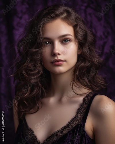 Graceful Beauty with Purple Backdrop
