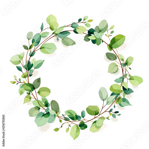 Watercolor Eucalyptus Leaves Wreath Illustration Green	