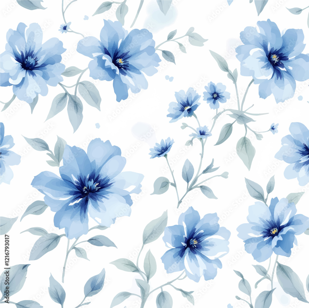 Seamless pattern of watercolor blue flowers on white background. Seamless pattern of watercolor blue flowers on white background.