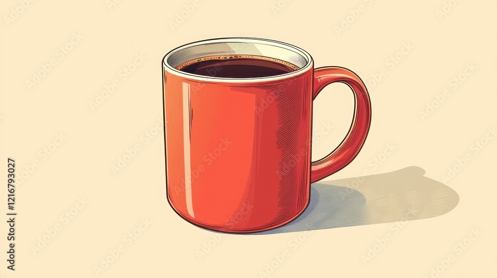 Red mug of coffee on beige background. Red mug of coffee on beige background.