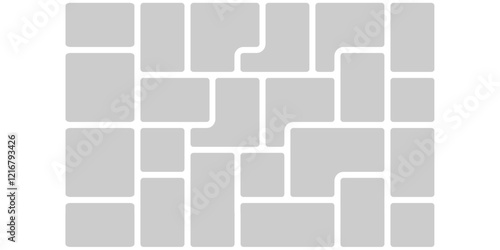 Photo layout bento mosaic ui design. Dashboard pattern, collage poster of bricks. Moodboard card wall for modular interface. Retro futurism gui infographics diagram. Corporate wireframe kit user space