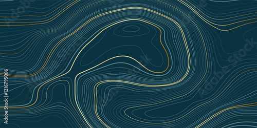 Luxury gold abstract wave, swirl, and line art background. Premium golden topographic line map texture. Twisted and distorted marble vector texture suitable for banner, cover, or poster design