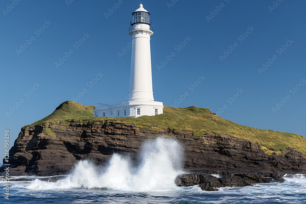 Photorealistic image of a lighthouse standing tall amidst a wild and turbulent sea, illuminated by a vibrant blue sky. Waves crash against the rocky base, capturing the dramatic essence of nature.
Photorealistic image of a lighthouse standing tall amidst a wild and turbulent sea, illuminated by a vibrant blue sky. Waves crash against the rocky base, capturing the dramatic essence of nature.
