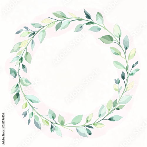 Watercolor Eucalyptus Leaves Wreath Illustration Green	