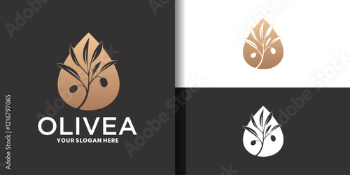 Olive oil branch droplet logo design template