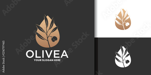 Olive oil branch droplet logo design template