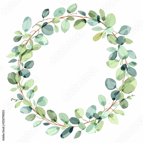 Watercolor Eucalyptus Leaves Wreath Illustration Green	