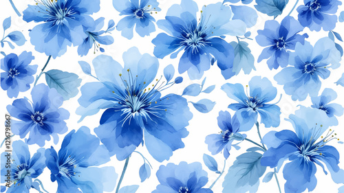 Elegant Blue Floral Print Delicate Wild Flowers On Seamless Natural Texture Design Background	