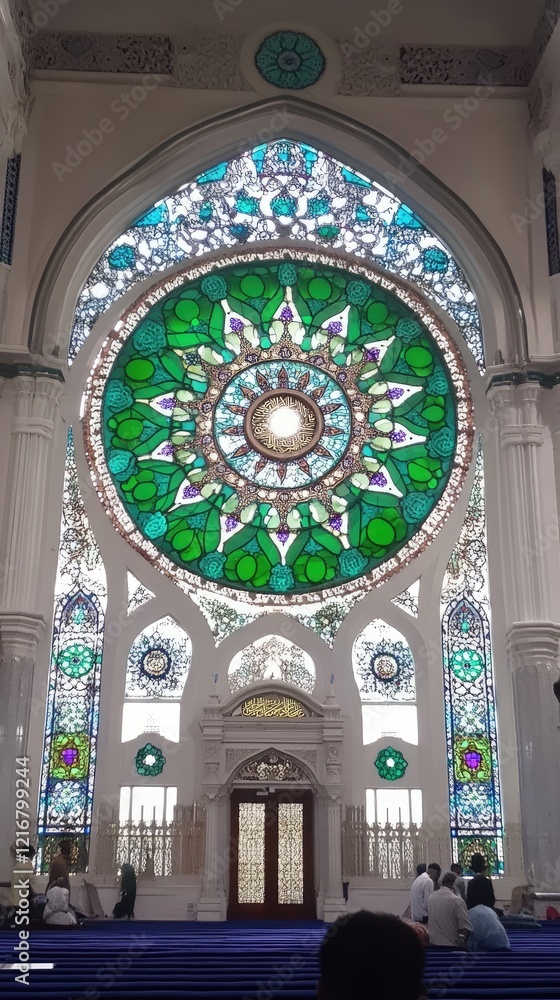 Obraz premium Mosque interior, stained glass, prayer, architecture, worship