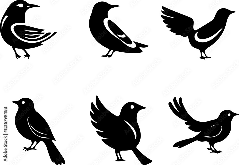 Obraz premium Bird Silhouette Collection, Vector Bird Art Set, Bird Silhouettes Design, Flying Bird Vector Pack, Elegant Bird Silhouettes, Minimalist Bird Vector Art, Decorative Bird Silhouettes, Bird Silhouette Il