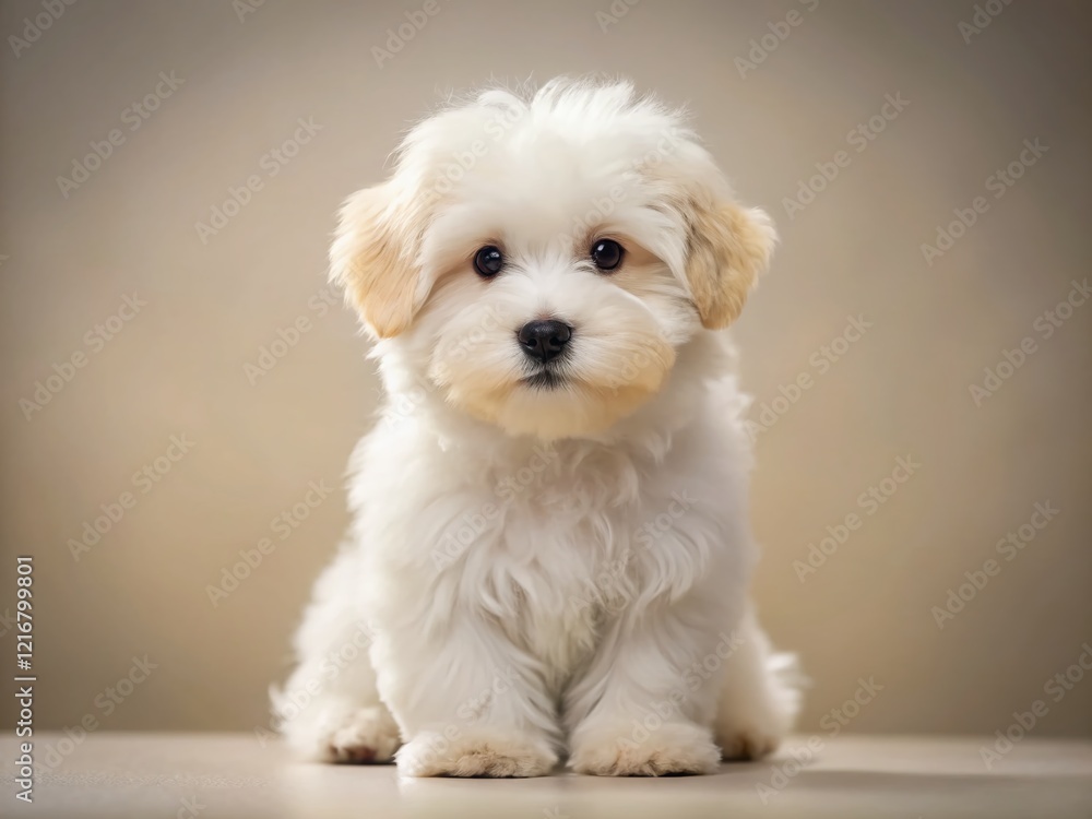 Adorable White Puppy Posing Gracefully: A Charming Studio Portrait Adorable White Puppy Posing Gracefully: A Charming Studio Portrait