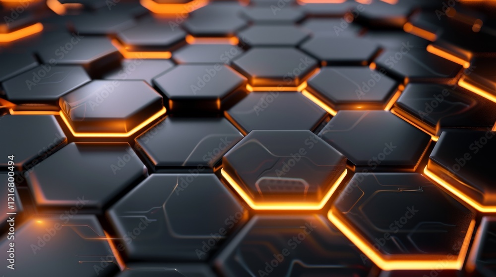 Futuristic hexagonal pattern with glowing orange edges and digital aesthetic Futuristic hexagonal pattern with glowing orange edges and digital aesthetic