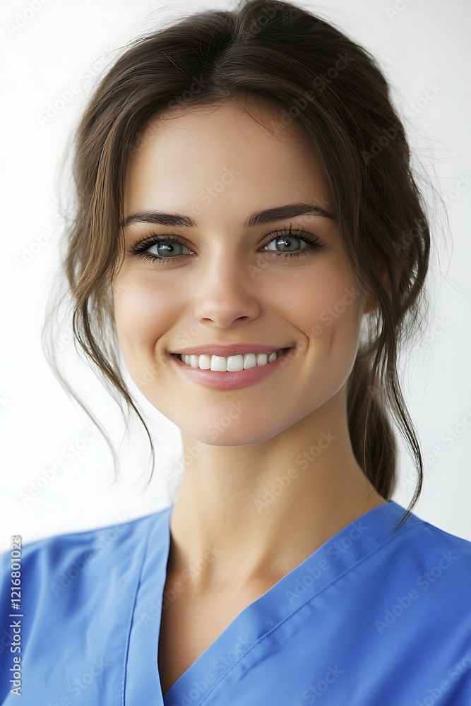 Portrait of a smiling healthcare professional isolated on white background captured in a bright environment