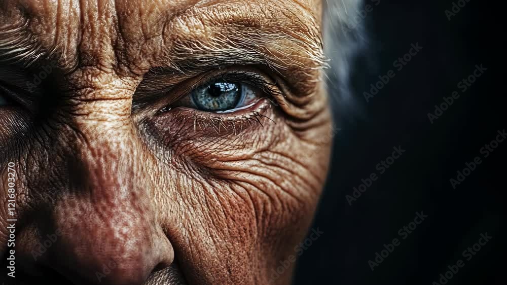 Captivating close-up of an elderly person's textured skin revealing wisdom and character in a dramatic lighting setup Captivating close-up of an elderly person's textured skin revealing wisdom and character in a dramatic lighting setup