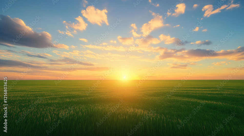 Golden Hour Serenity A Sunset Over Verdant Fields Golden Hour Serenity A Sunset Over Verdant Fields