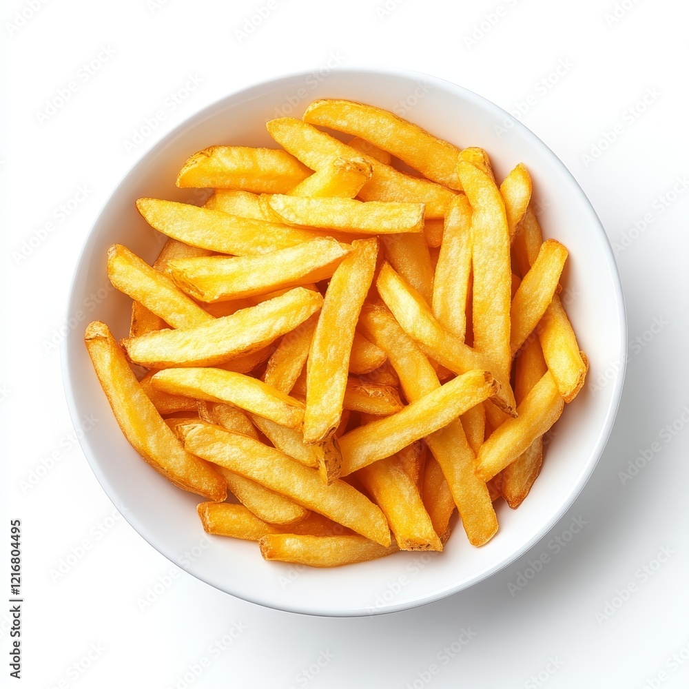 Crispy French Fries Isolated on White Background, Representing Fast Food, Snacks, and Comfort Food Concepts. Crispy French Fries Isolated on White Background, Representing Fast Food, Snacks, and Comfort Food Concepts.