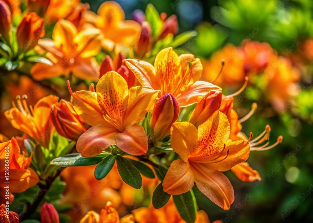 Aerial Drone Shot of Vibrant Budding Orange Azalea Blossoms in Spring Aerial Drone Shot of Vibrant Budding Orange Azalea Blossoms in Spring