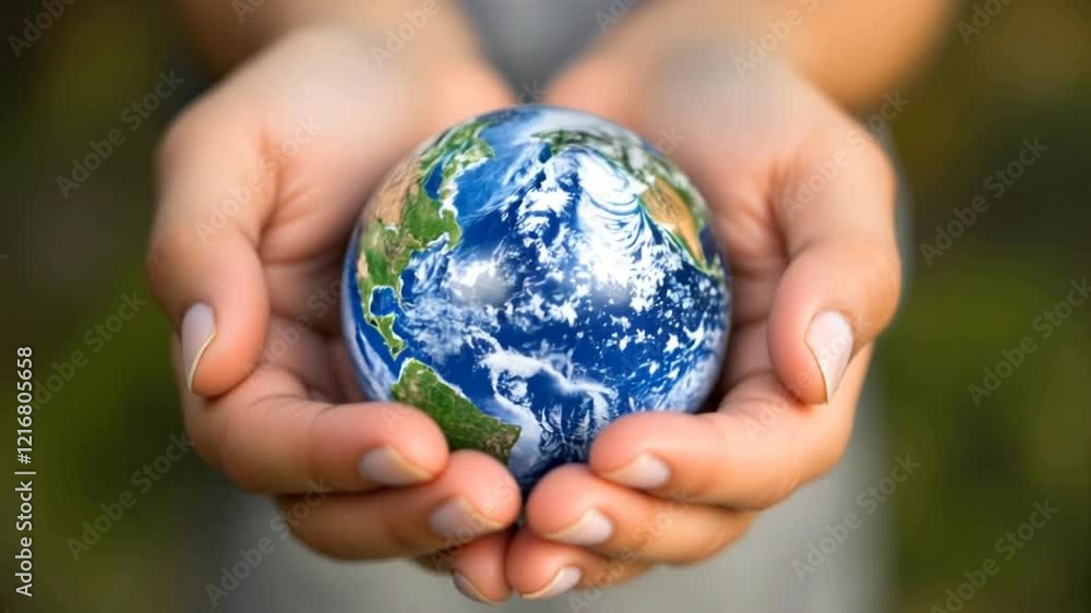 Hands Holding Globe: A pair of delicate hands cradle a miniature globe, symbolizing the fragility and importance of our planet. Hands Holding Globe: A pair of delicate hands cradle a miniature globe, symbolizing the fragility and importance of our planet.