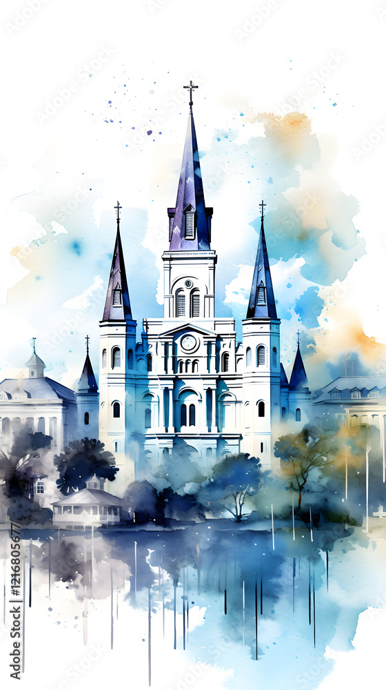 Obraz premium Digital watercolor street scenery abstract graphic poster background