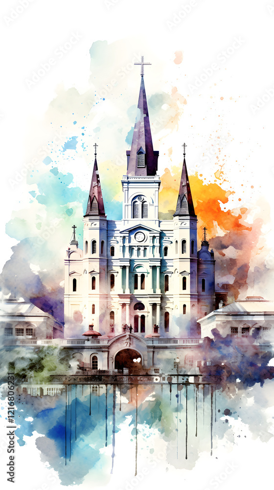 Obraz premium Digital watercolor street scenery abstract graphic poster background