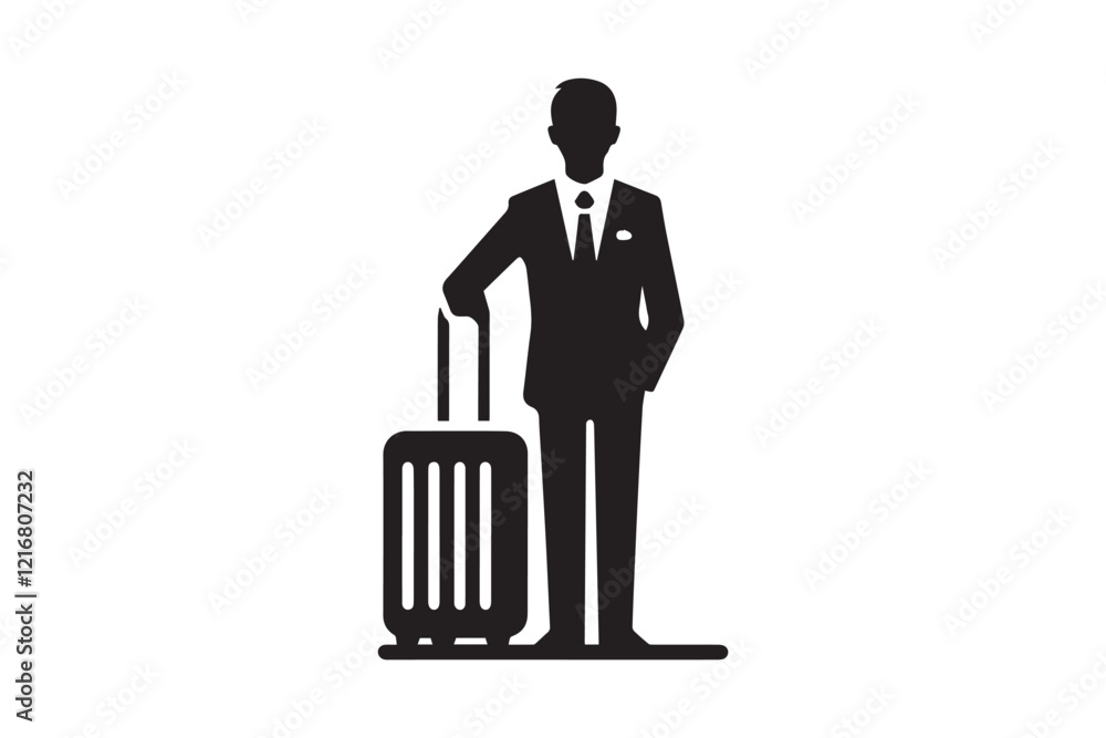 Travel baggage silhouette vector illustration in black and white, set against a white background Travel baggage silhouette vector illustration in black and white, set against a white background