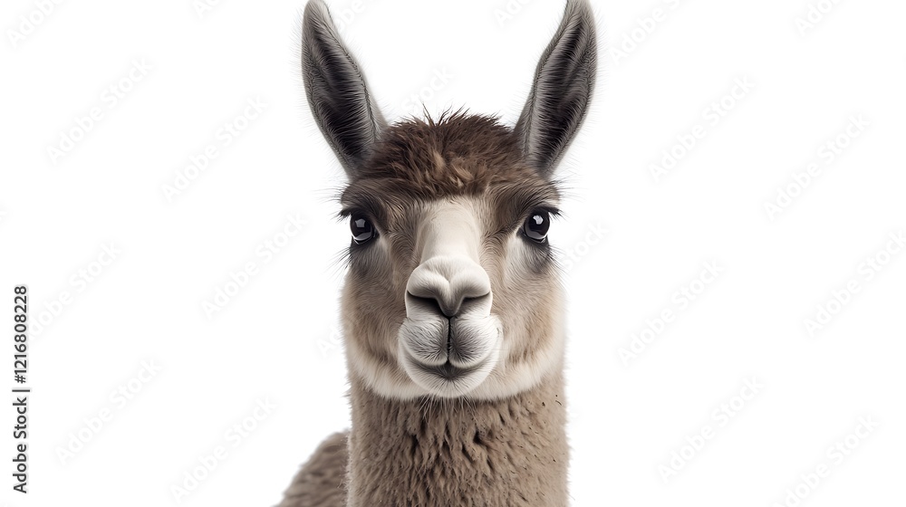 Close-up Portrait of a Llama Against a White Background Close-up Portrait of a Llama Against a White Background