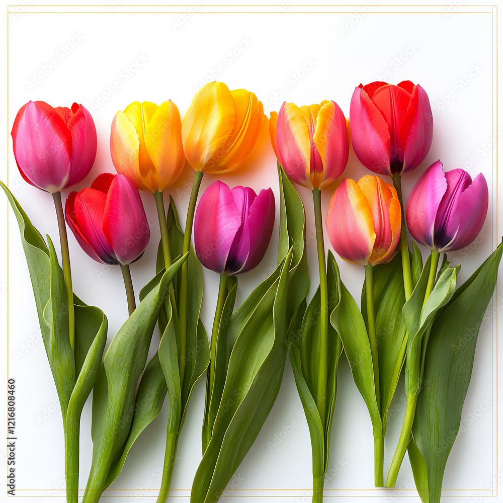  tulip border, isolated on white background