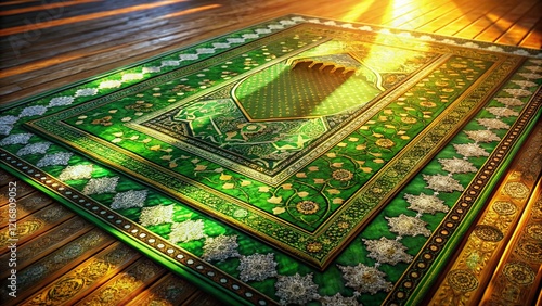 Aerial View 3D Render Lush Green Prayer Mat, Islamic Carpet, Muslim Rug,  High-Resolution Stock Photo photo