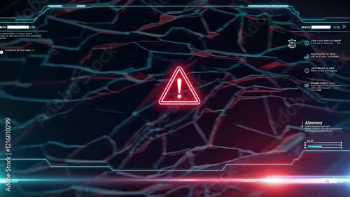 Warning signal with a compromised system, Cyberattacks on computer networks, malware, spyware, viruses, or malicious software