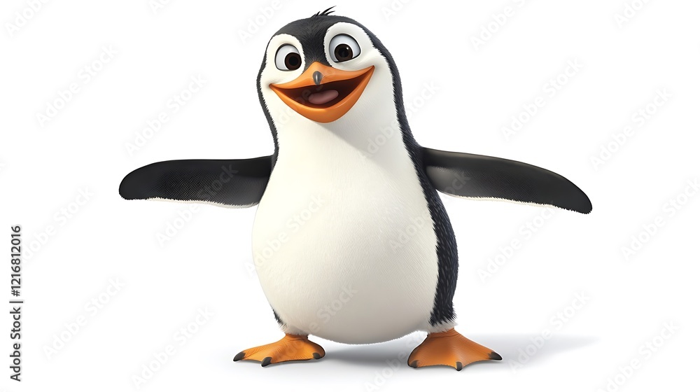 Fototapeta premium Adorable 3D Cartoon Penguin: A Cheerful Antarctic Friend