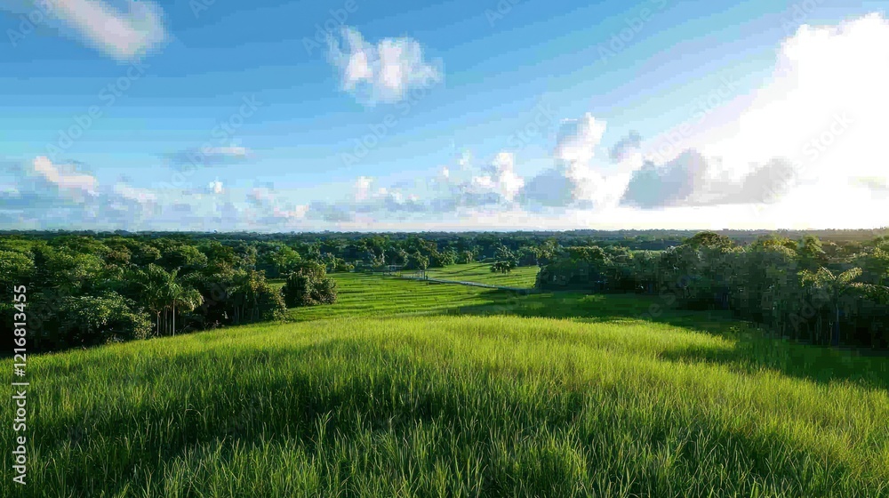 Naklejka premium Serene Green Grassland Landscape