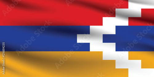 Artsakh flag official colors and proportion digital vector illustration. Pleated flag.