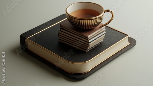 A book cover shaped like a tea tray, paired with a cup designed as a stack of bookmarks photo