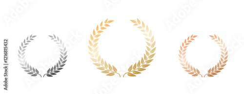 Gold silver bronze laurel wreath of victory icon. Vector laurel frame ranking decoration photo